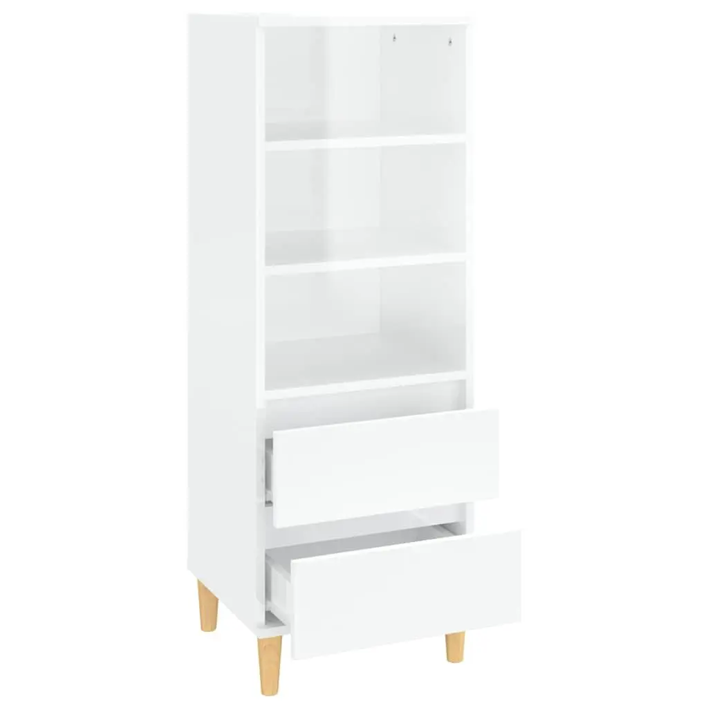 Highboard White Storage Cabinet Engineered Wood 3 Shelves 2 Drawers High Gloss