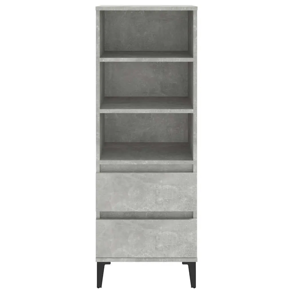 Highboard Storage Cabinet Grey 40x36x110cm Engineered Wood Sideboard with 3 Open Shelves and 2 Drawers