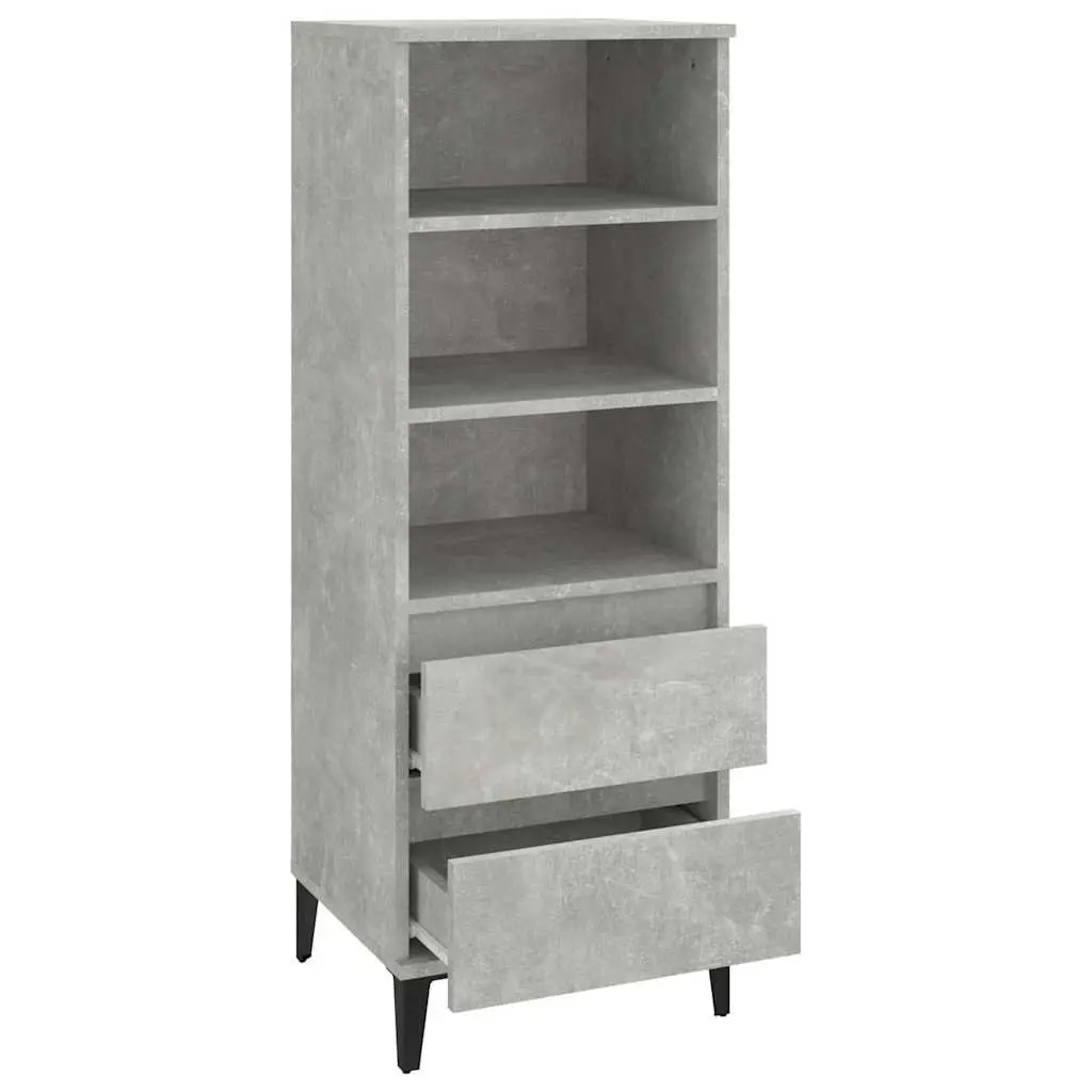 Highboard Storage Cabinet Grey 40x36x110cm Engineered Wood Sideboard with 3 Open Shelves and 2 Drawers