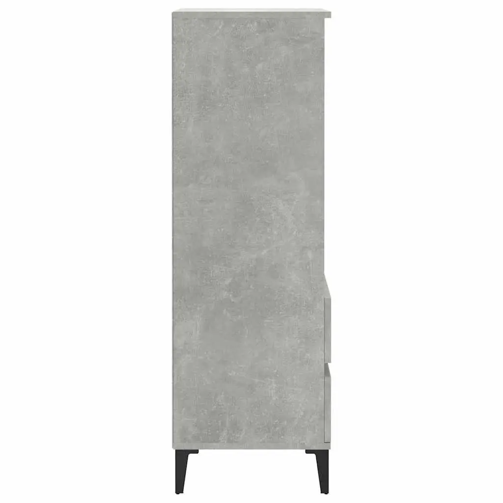 Highboard Storage Cabinet Grey 40x36x110cm Engineered Wood Sideboard with 3 Open Shelves and 2 Drawers