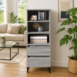 Compact Grey Highboard Sideboard Cabinet with Storage