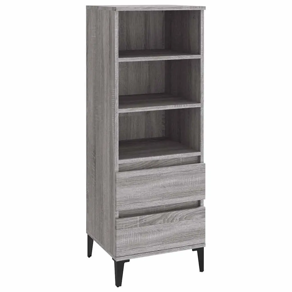Grey Highboard Sideboard Cabinet 40x36x110cm Engineered Wood Storage Shelves Drawers