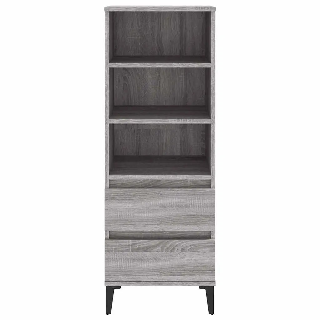 Grey Highboard Sideboard Cabinet 40x36x110cm Engineered Wood Storage Shelves Drawers