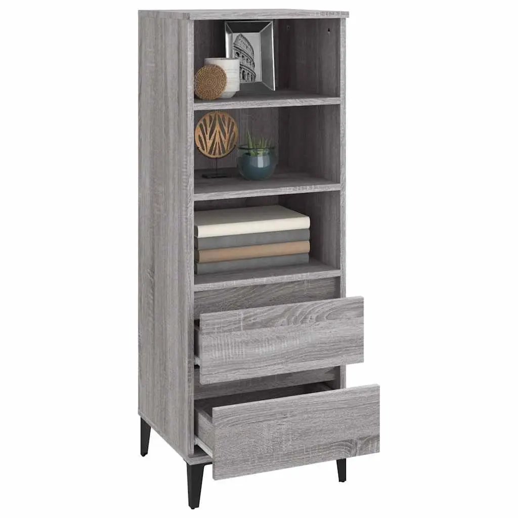 Grey Highboard Sideboard Cabinet 40x36x110cm Engineered Wood Storage Shelves Drawers