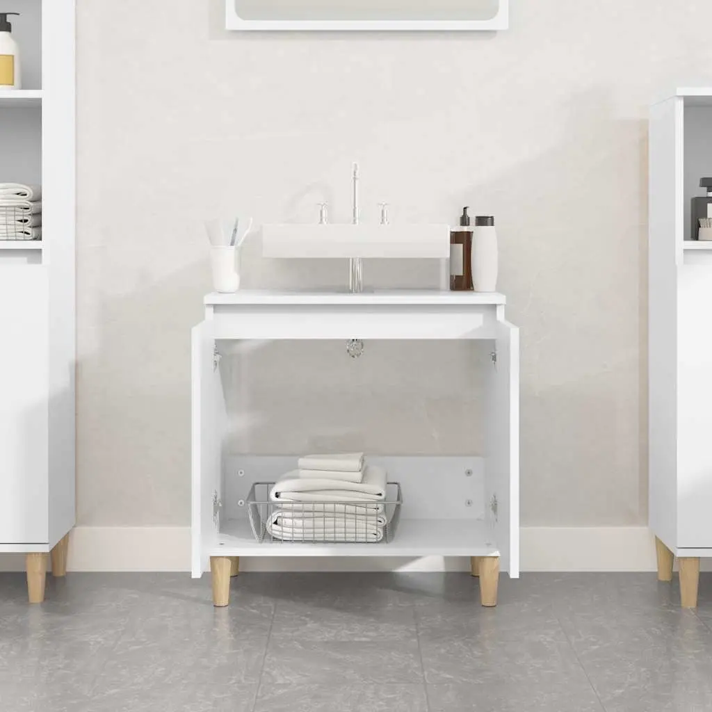 Bathroom Vanity Unit White Engineered Wood 58x33x60cm Storage Cabinet