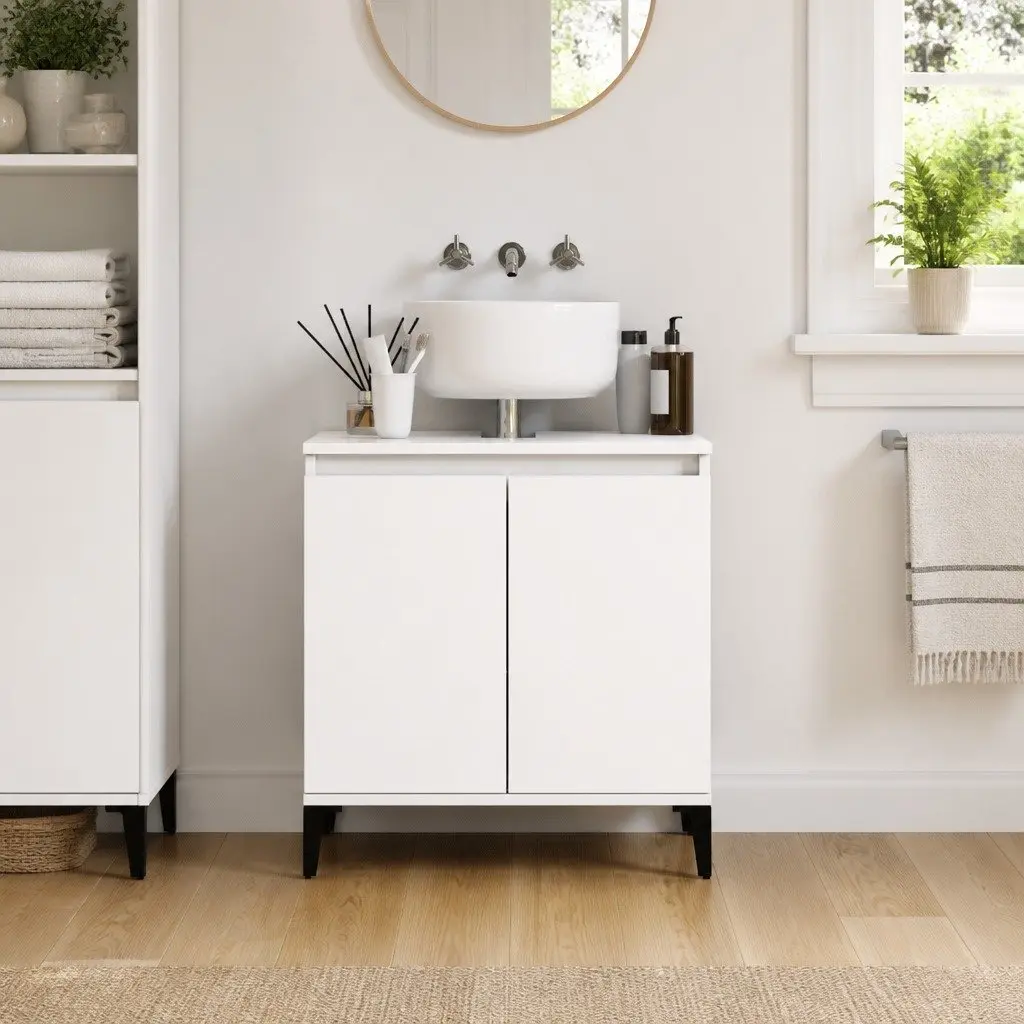 White Bathroom Sink Cabinet 58x33x60 cm for Storage