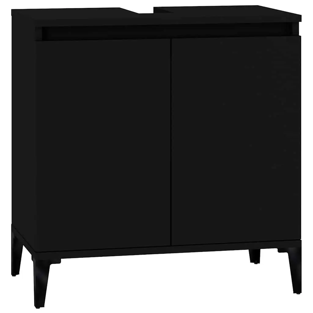 Wall-Mounted Sink Cabinet Bathroom Vanity Unit Black Engineered Wood Storage