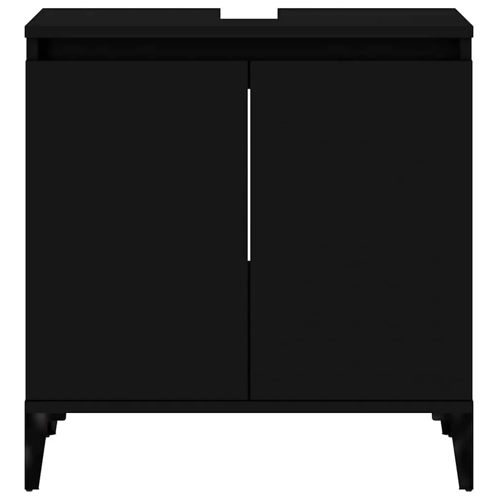Wall-Mounted Sink Cabinet Bathroom Vanity Unit Black Engineered Wood Storage