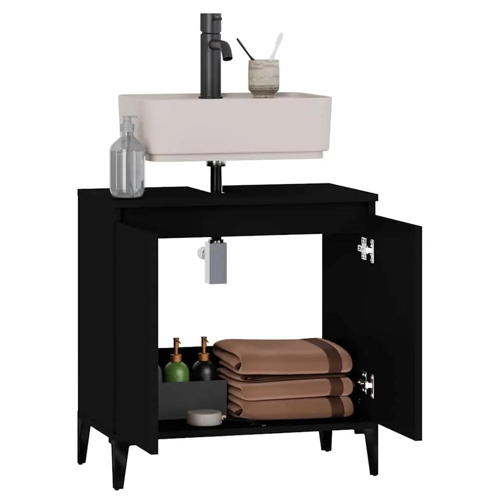 Wall-Mounted Sink Cabinet Bathroom Vanity Unit Black Engineered Wood Storage