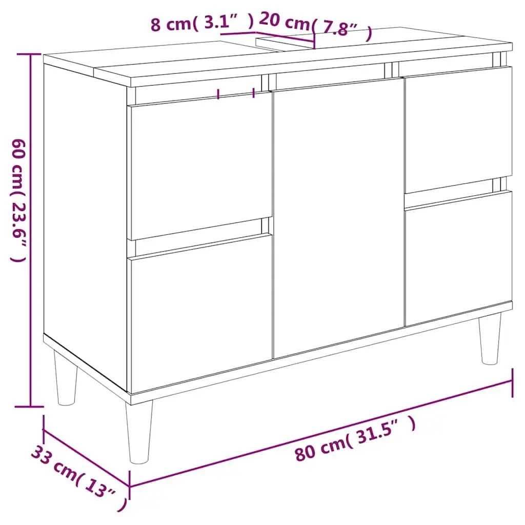 Bathroom Sink Cabinet White 80x33x60 cm Engineered Wood Vanity Unit Storage