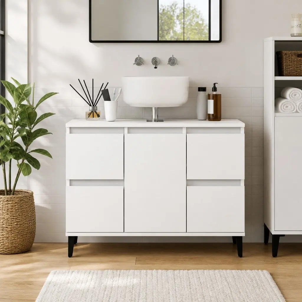 Bathroom Sink Cabinet White 80x33x60cm Engineered Wood Storage Vanity Unit