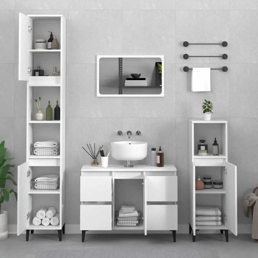 Bathroom Sink Cabinet White 80x33x60cm Engineered Wood Storage Vanity Unit