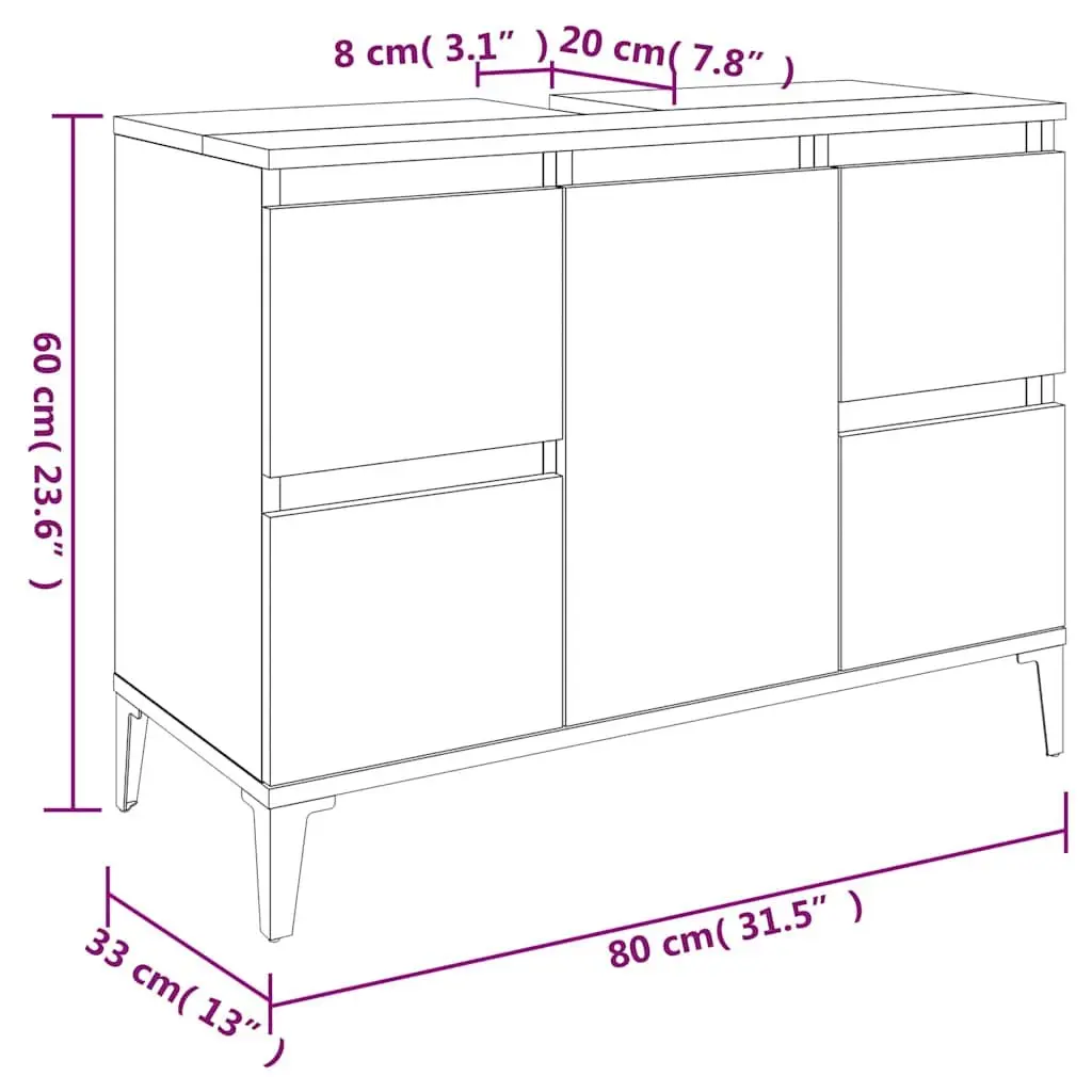 Bathroom Sink Cabinet White 80x33x60cm Engineered Wood Storage Vanity Unit