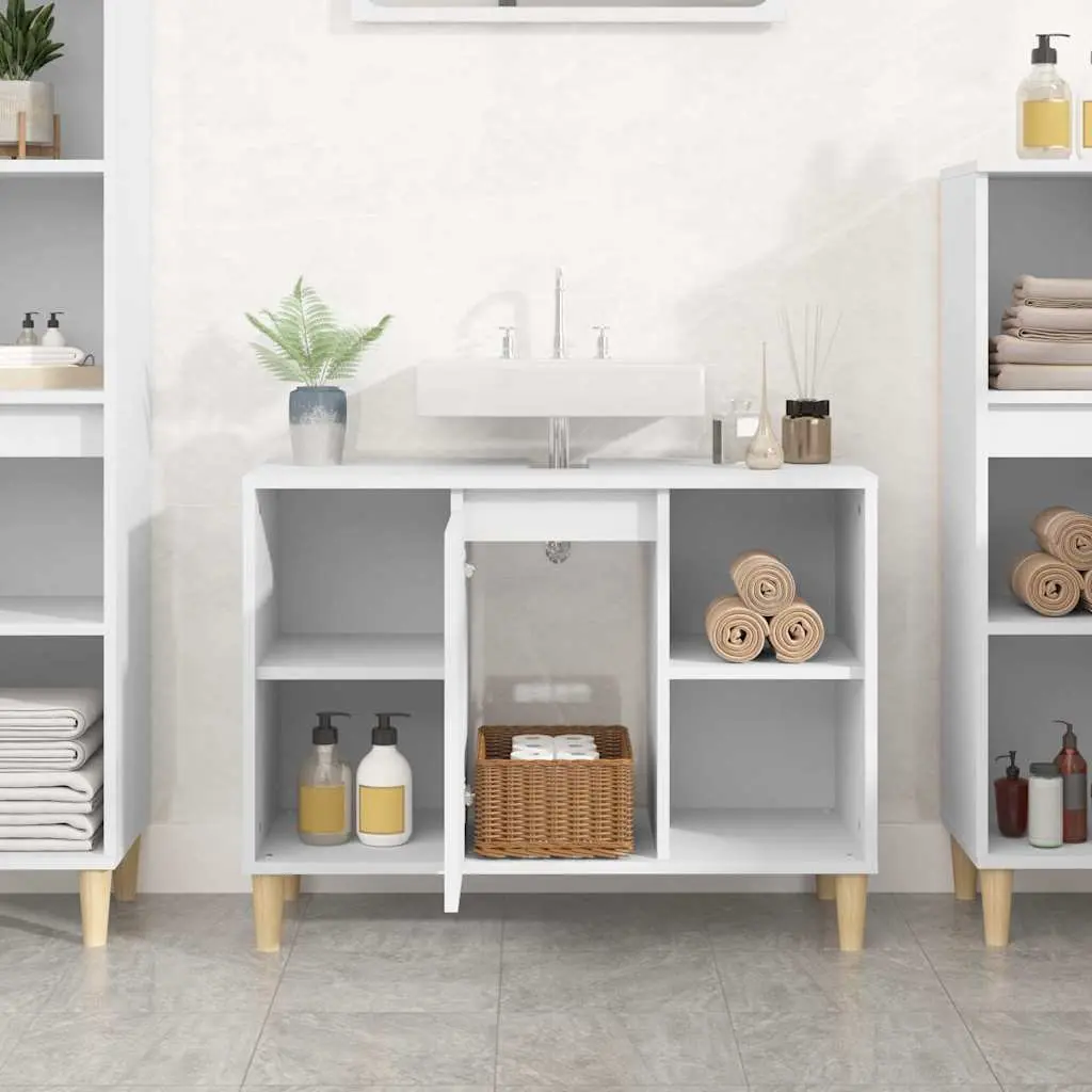 Bathroom Sink Cabinet Storage Unit White 80x33x60 cm Engineered Wood Vanity with 5 Compartments and Moisture Resistant Surface