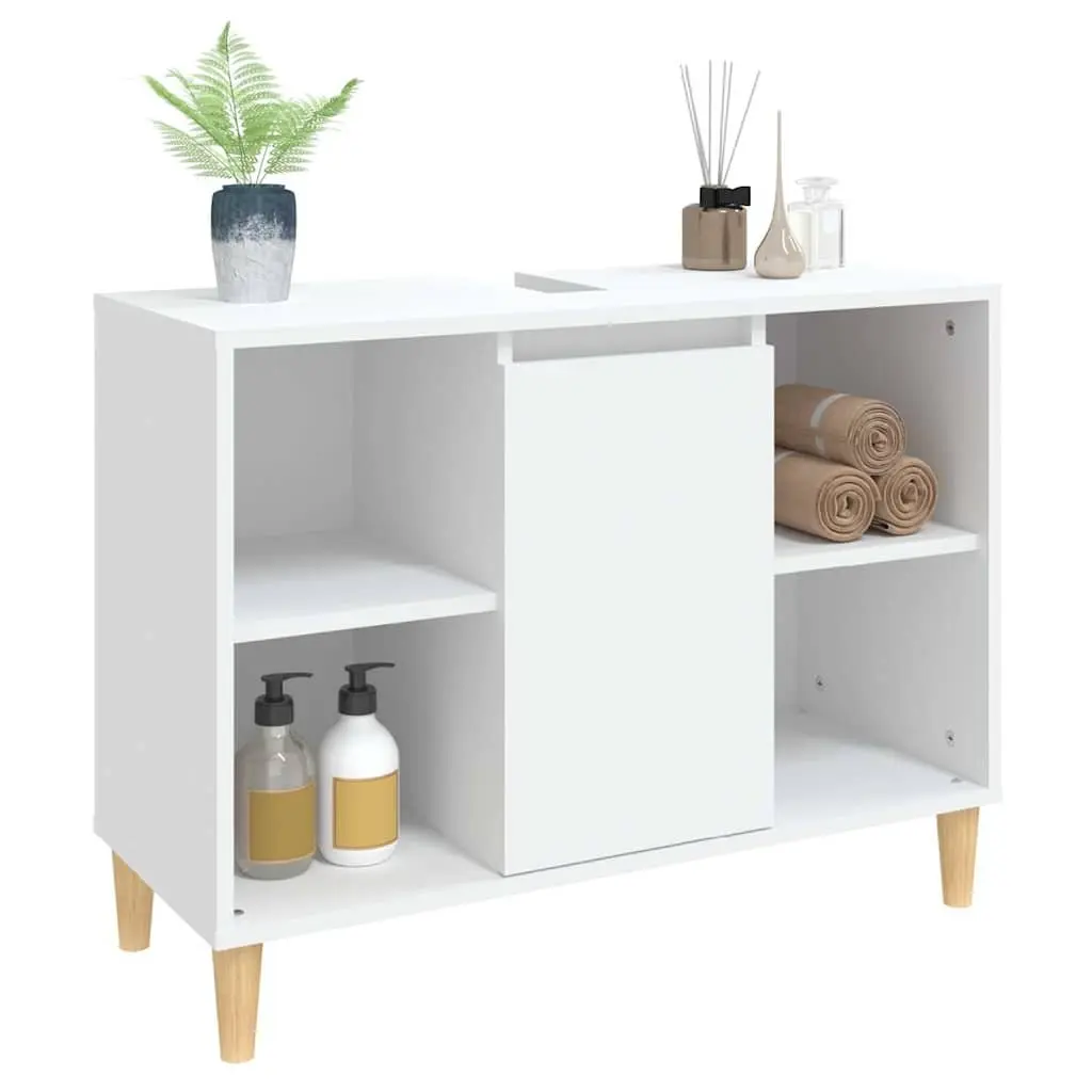 Bathroom Sink Cabinet Storage Unit White 80x33x60 cm Engineered Wood Vanity with 5 Compartments and Moisture Resistant Surface