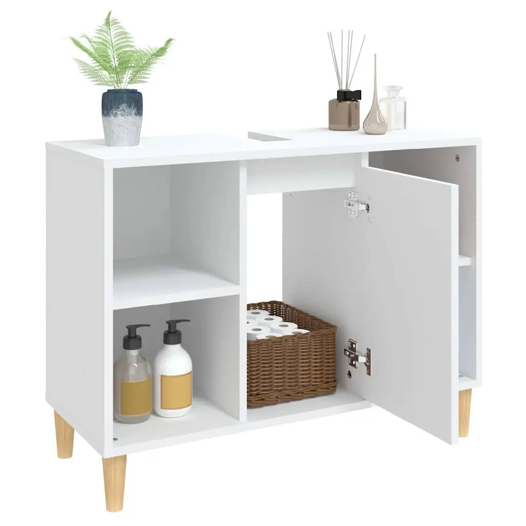 Bathroom Sink Cabinet Storage Unit White 80x33x60 cm Engineered Wood Vanity with 5 Compartments and Moisture Resistant Surface