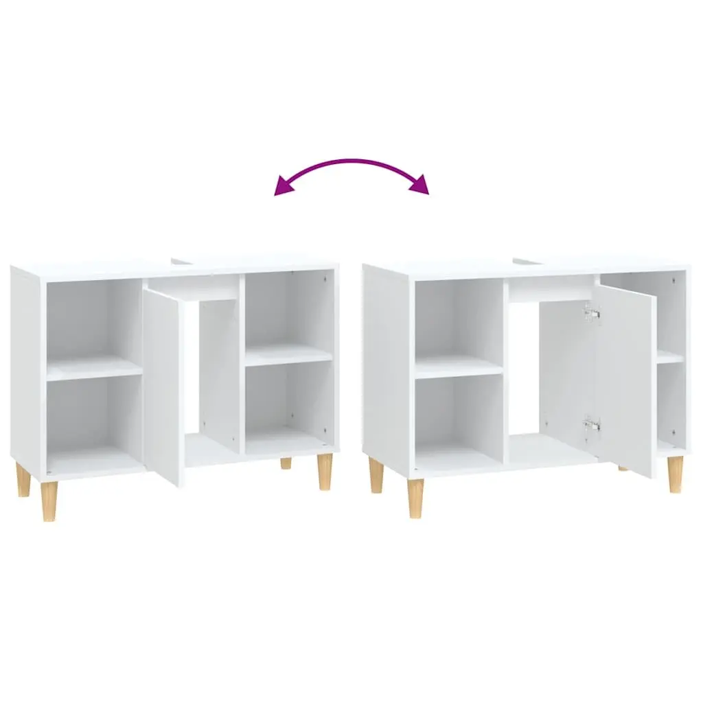 Bathroom Sink Cabinet Storage Unit White 80x33x60 cm Engineered Wood Vanity with 5 Compartments and Moisture Resistant Surface