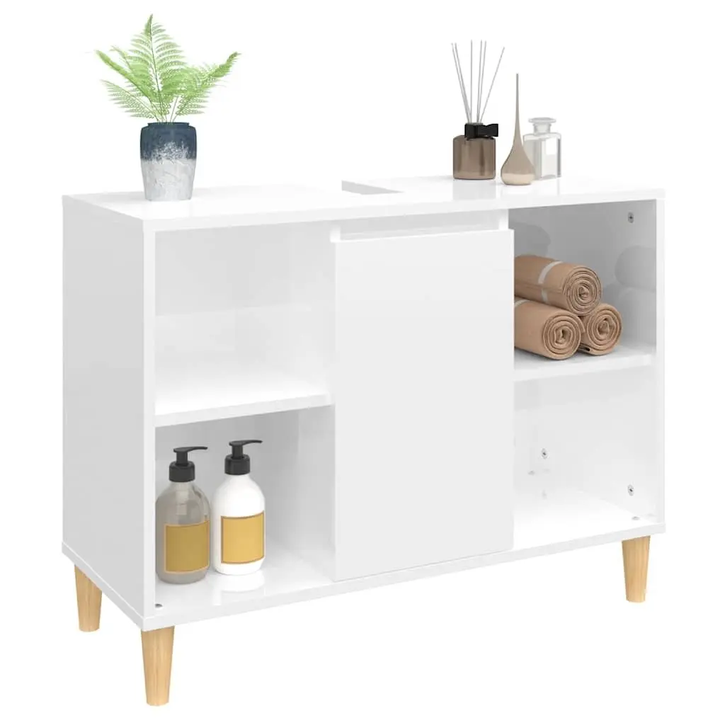 Bathroom Sink Cabinet High Gloss White Storage Vanity Unit 80x33x60 cm
