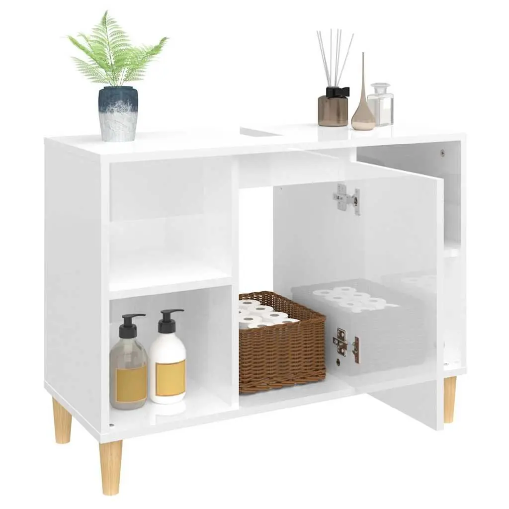 Bathroom Sink Cabinet High Gloss White Storage Vanity Unit 80x33x60 cm