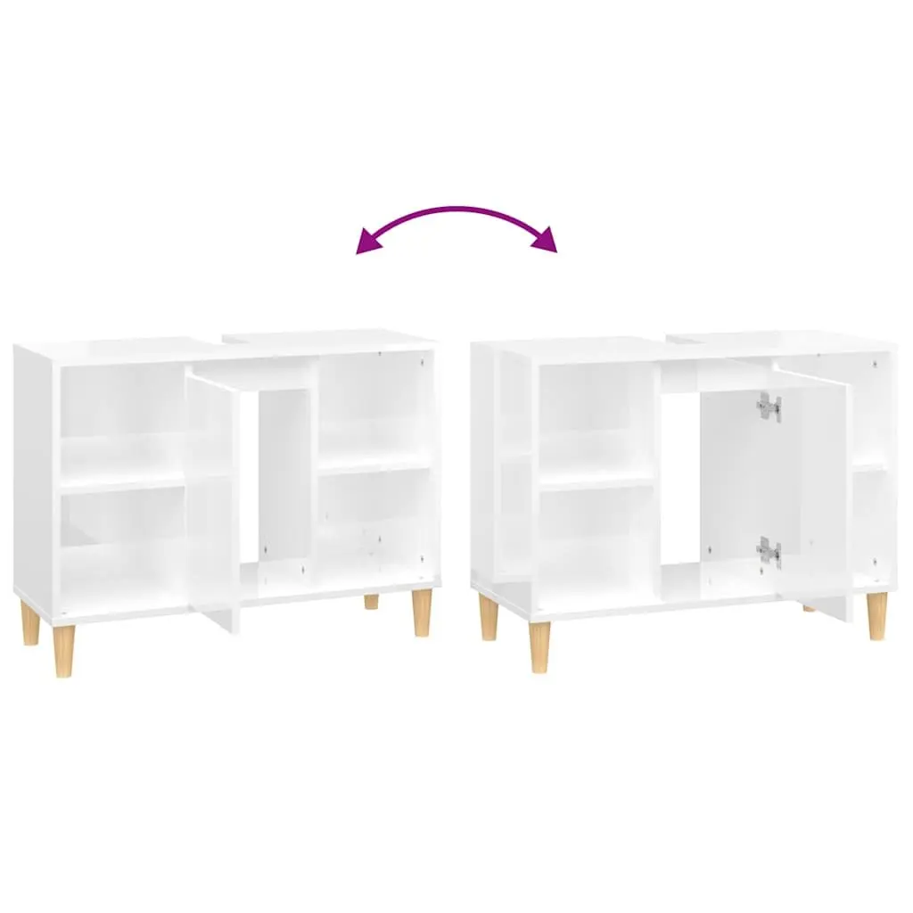 Bathroom Sink Cabinet High Gloss White Storage Vanity Unit 80x33x60 cm