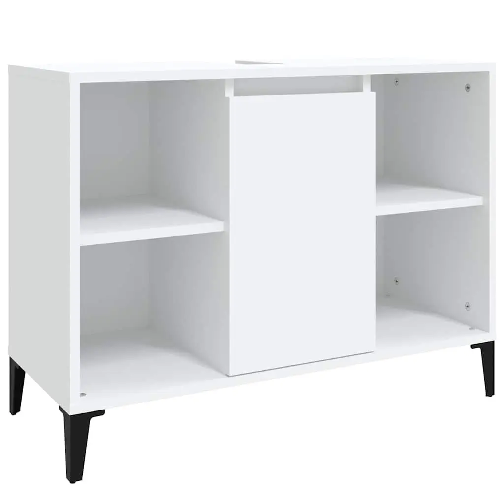 Bathroom Sink Cabinet White 80x33x60cm Engineered Wood Storage Unit with 5 Compartments and Metal Feet