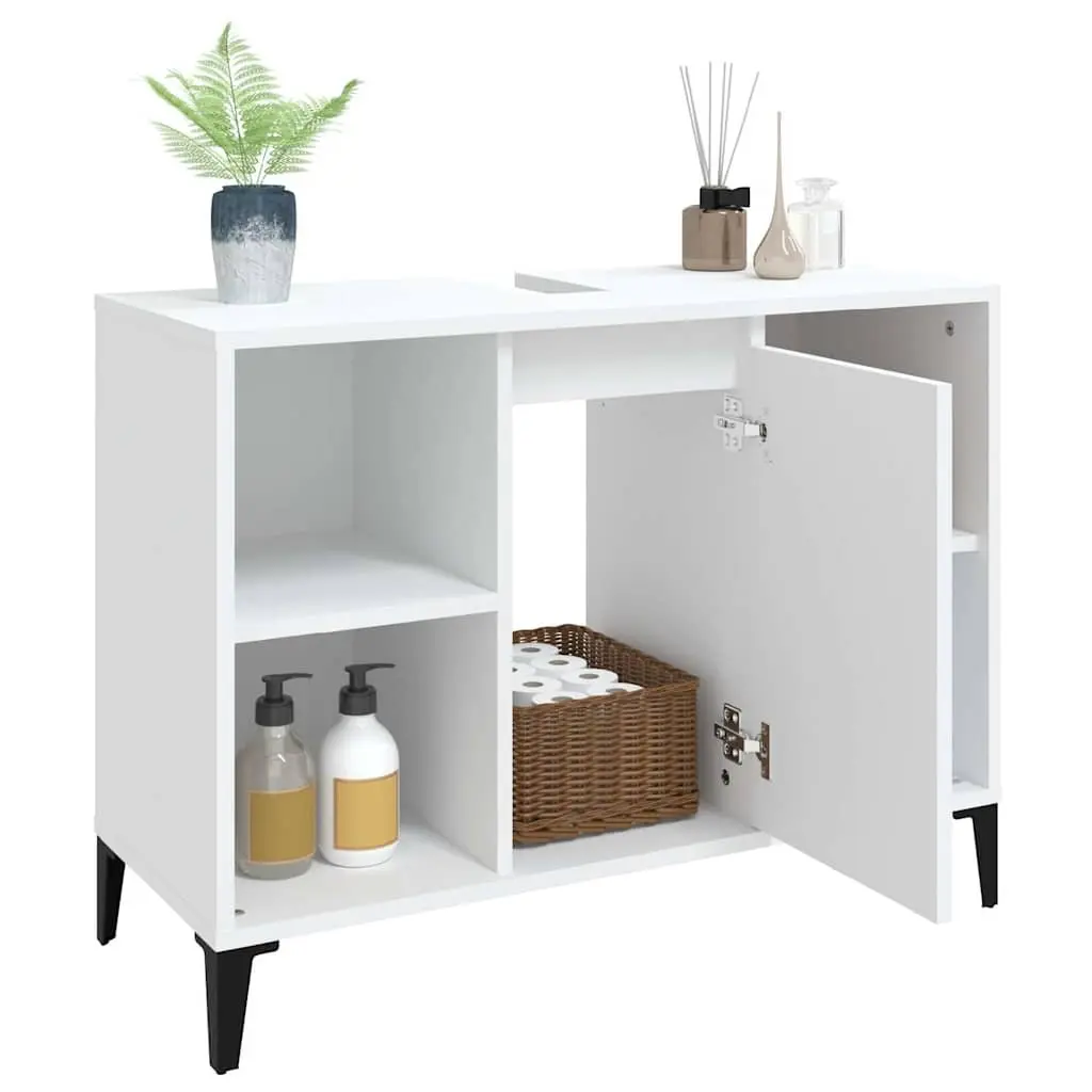 Bathroom Sink Cabinet White 80x33x60cm Engineered Wood Storage Unit with 5 Compartments and Metal Feet