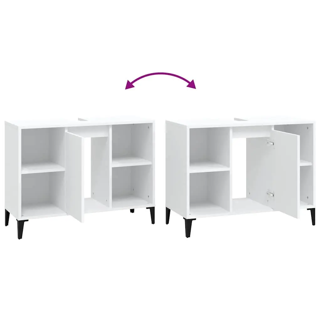 Bathroom Sink Cabinet White 80x33x60cm Engineered Wood Storage Unit with 5 Compartments and Metal Feet