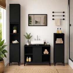 Concise Black Bathroom Sink Cabinet with 5 Storage Options