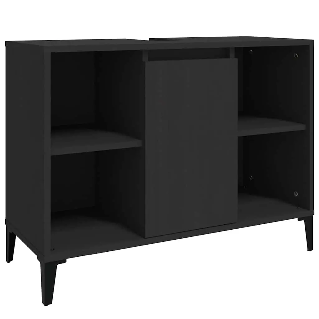 Bathroom Sink Cabinet Black Engineered Wood 80x33x60cm Storage Unit