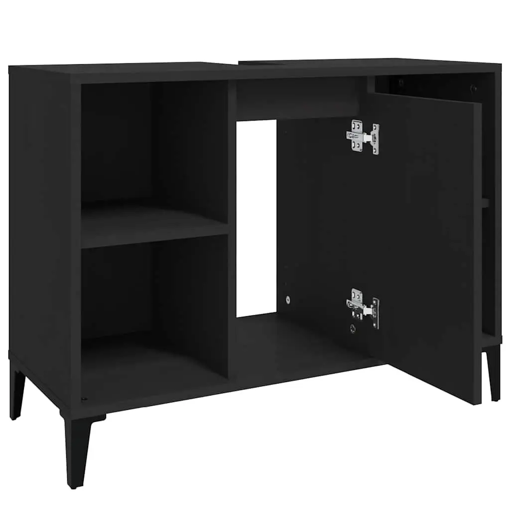 Bathroom Sink Cabinet Black Engineered Wood 80x33x60cm Storage Unit
