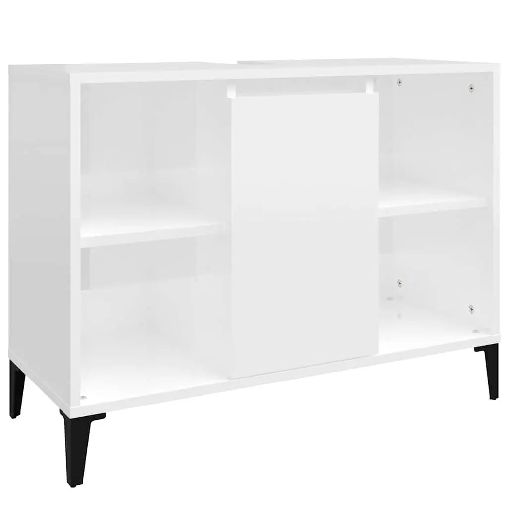 Bathroom Sink Cabinet High Gloss White 80x33x60 cm Engineered Wood Storage Unit with Metal Feet