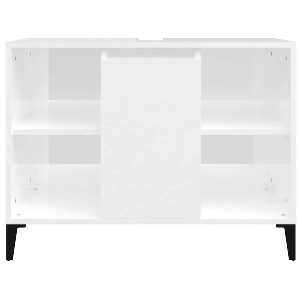 Bathroom Sink Cabinet High Gloss White 80x33x60 cm Engineered Wood Storage Unit with Metal Feet