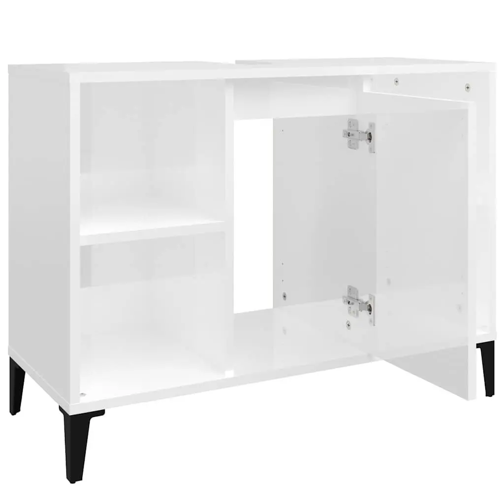 Bathroom Sink Cabinet High Gloss White 80x33x60 cm Engineered Wood Storage Unit with Metal Feet