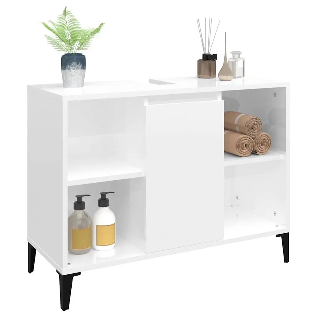 Bathroom Sink Cabinet High Gloss White 80x33x60 cm Engineered Wood Storage Unit with Metal Feet