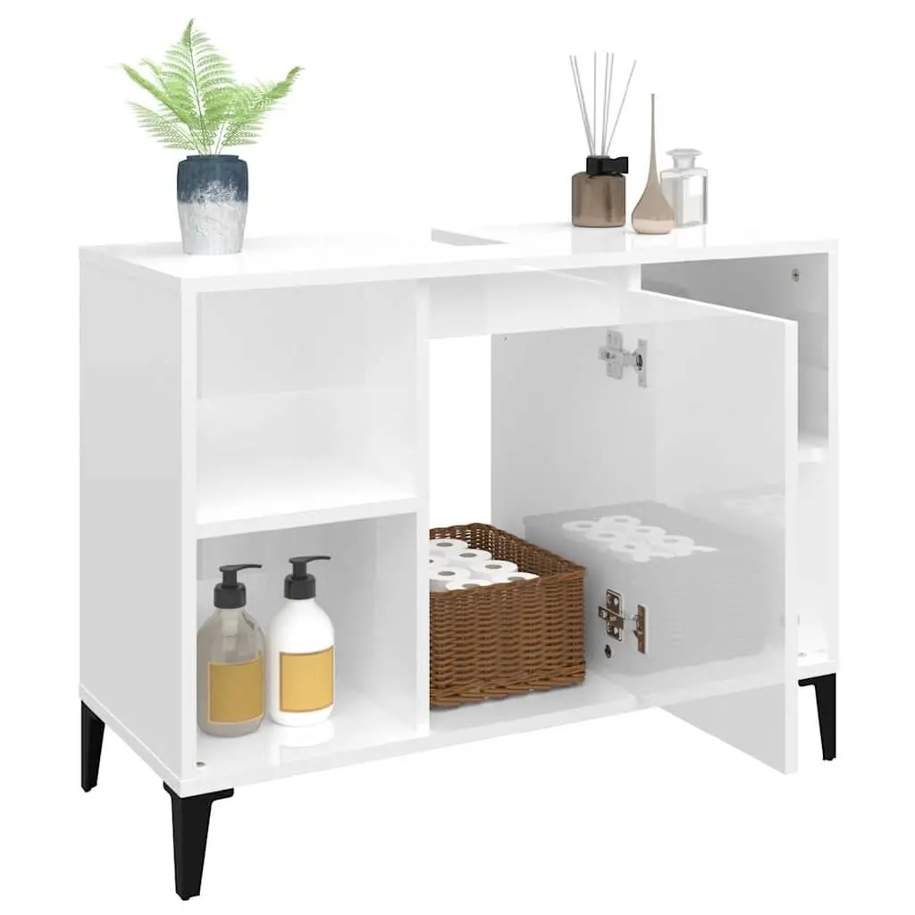 Bathroom Sink Cabinet High Gloss White 80x33x60 cm Engineered Wood Storage Unit with Metal Feet
