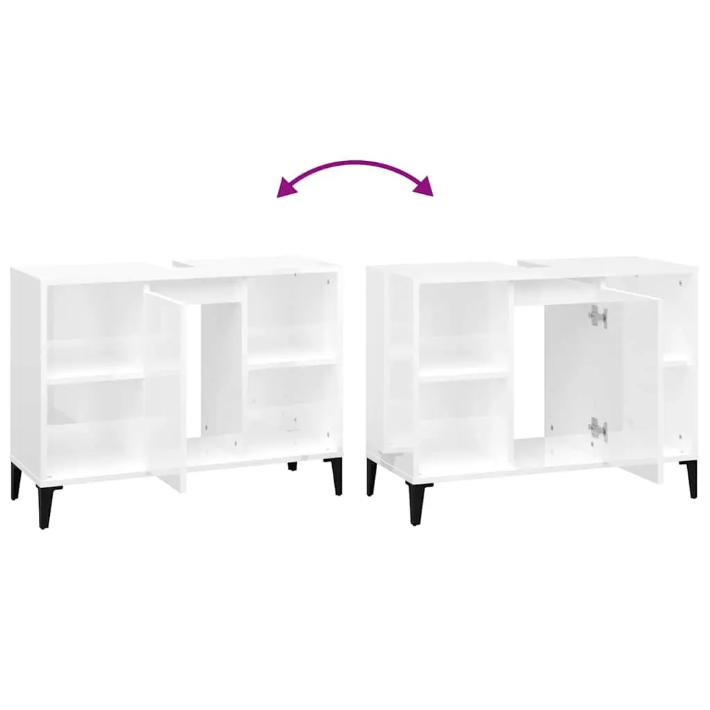 Bathroom Sink Cabinet High Gloss White 80x33x60 cm Engineered Wood Storage Unit with Metal Feet