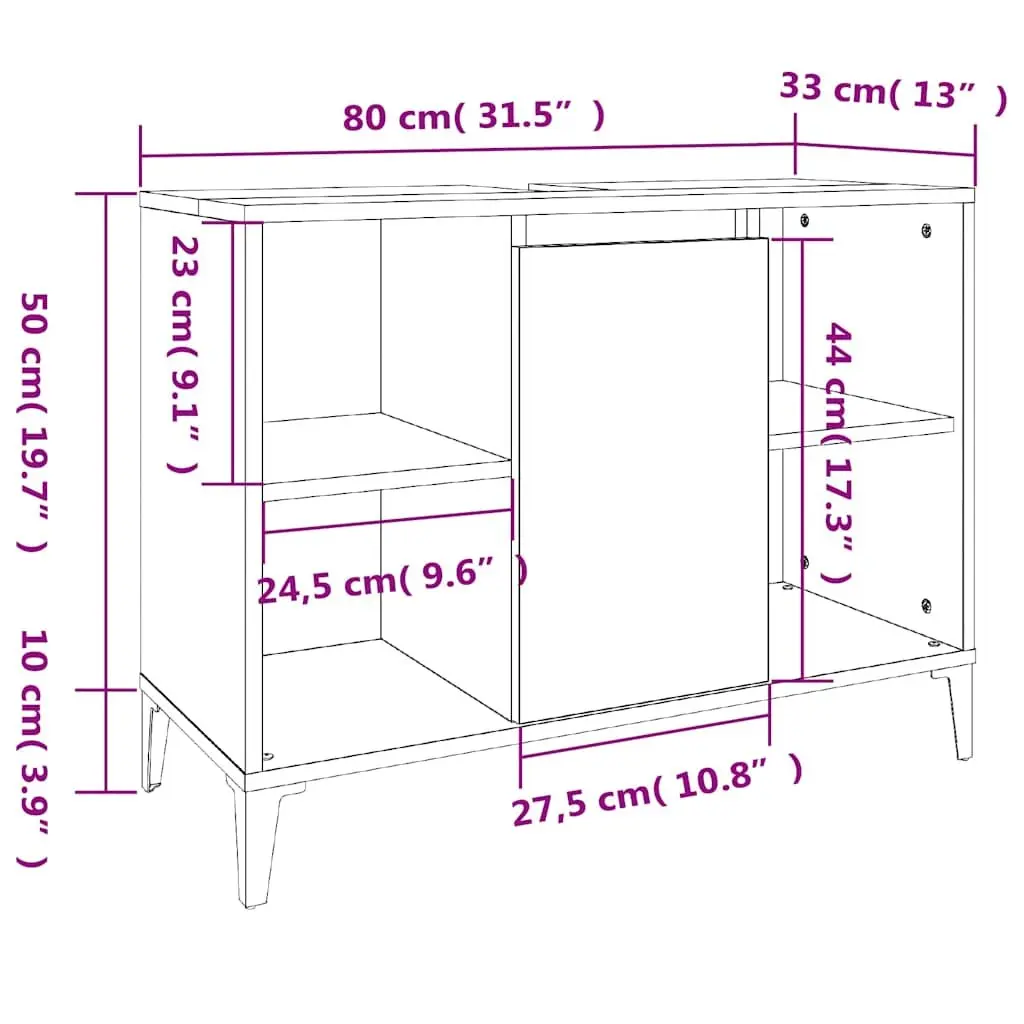 Bathroom Sink Cabinet High Gloss White 80x33x60 cm Engineered Wood Storage Unit with Metal Feet
