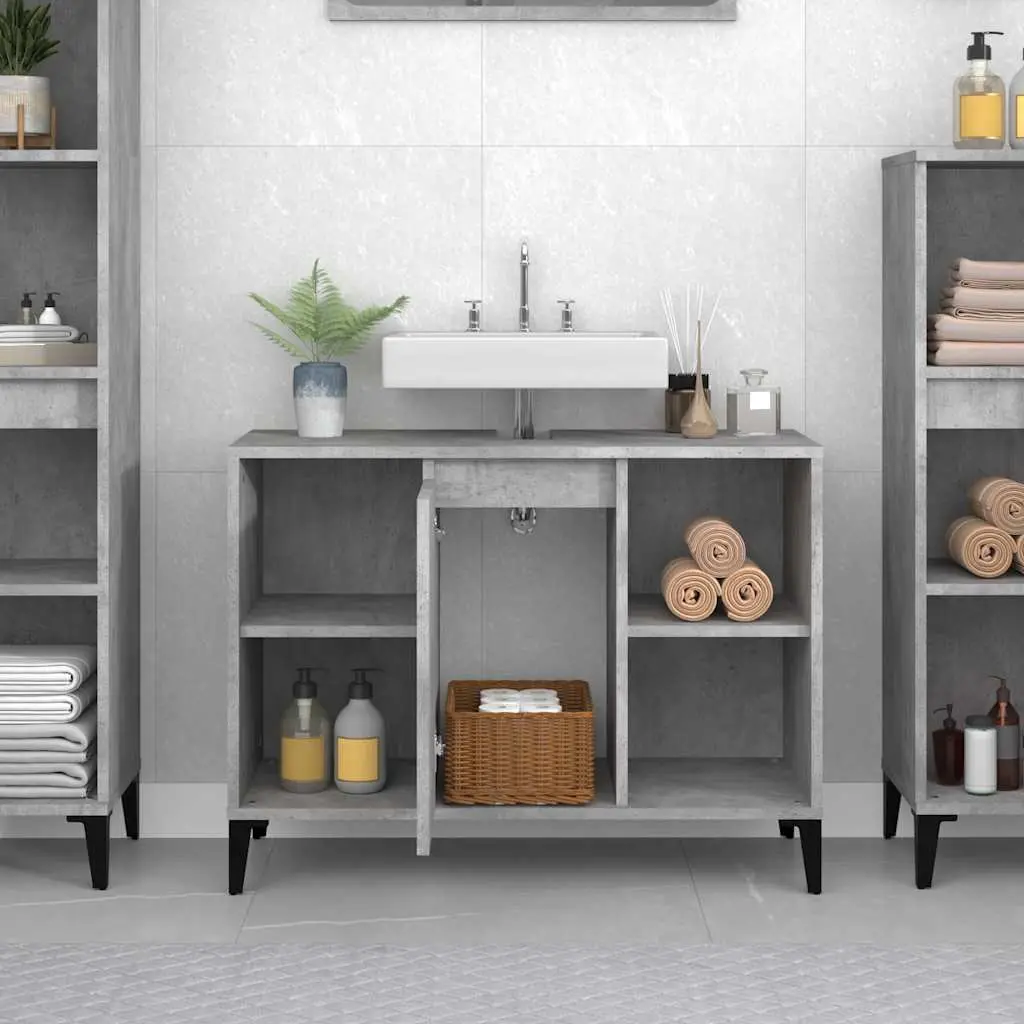 Bathroom Sink Cabinet Grey 80x33x60cm Engineered Wood Storage Unit