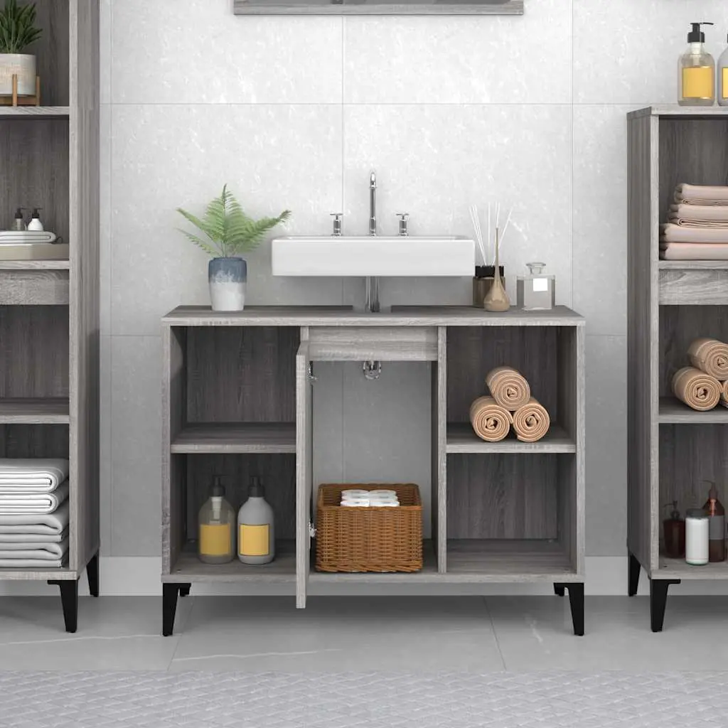Bathroom Sink Cabinet Grey Sonoma 80x33x60 cm Engineered Wood Vanity Unit