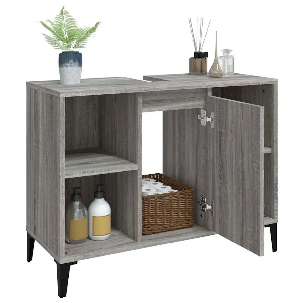 Bathroom Sink Cabinet Grey Sonoma 80x33x60 cm Engineered Wood Vanity Unit