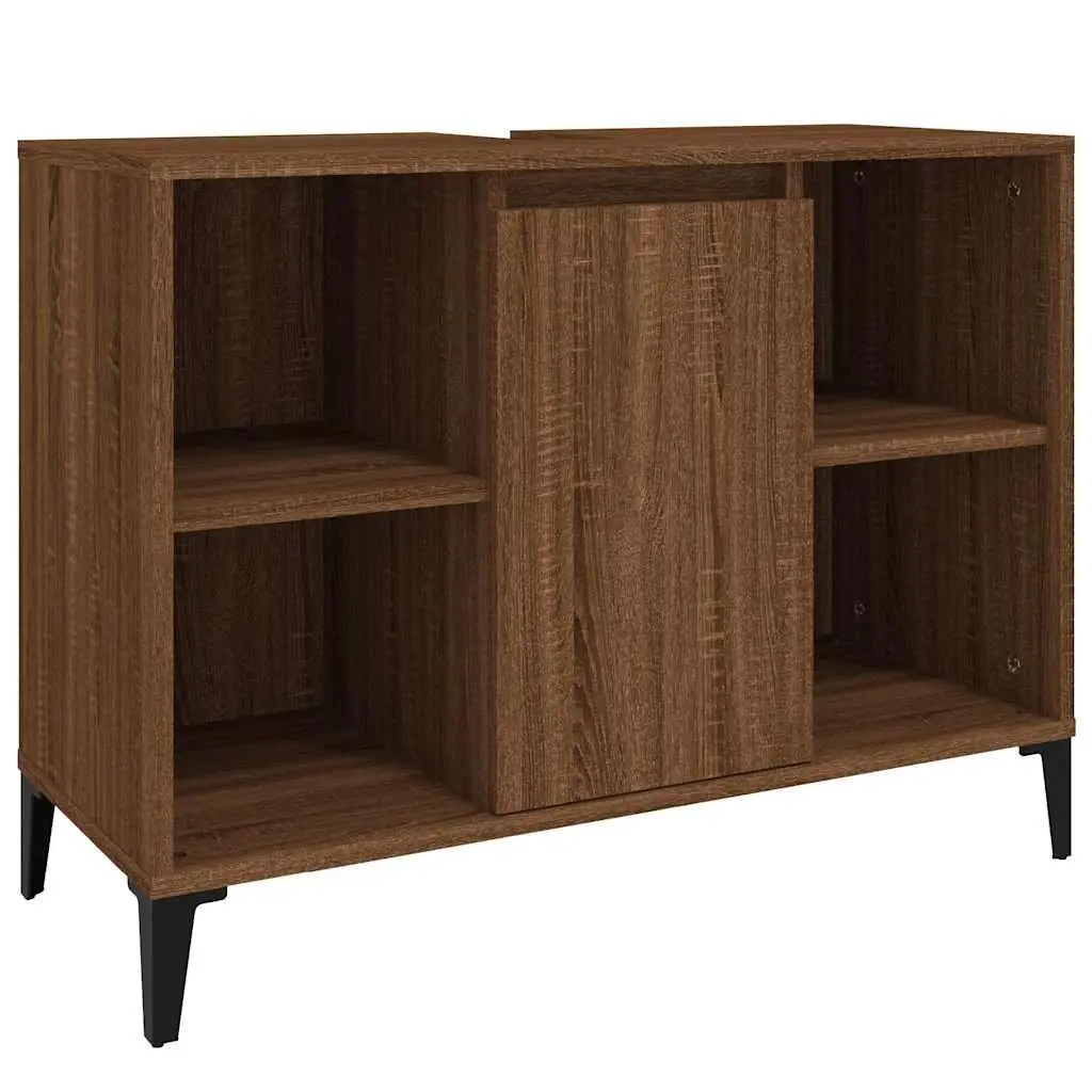 Bathroom Sink Cabinet Brown Oak 80x33x60cm Engineered Wood Vanity Unit Storage
