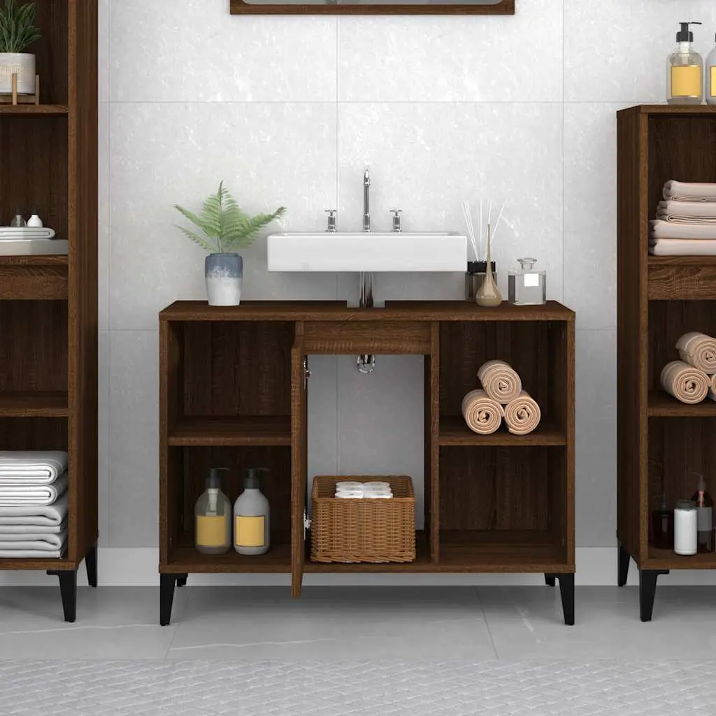 Bathroom Sink Cabinet Brown Oak 80x33x60cm Engineered Wood Vanity Unit Storage