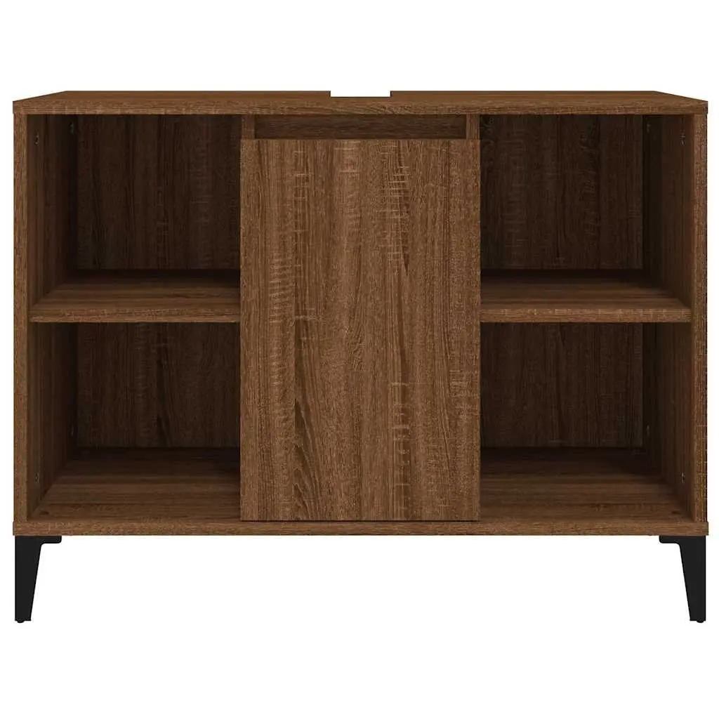 Bathroom Sink Cabinet Brown Oak 80x33x60cm Engineered Wood Vanity Unit Storage