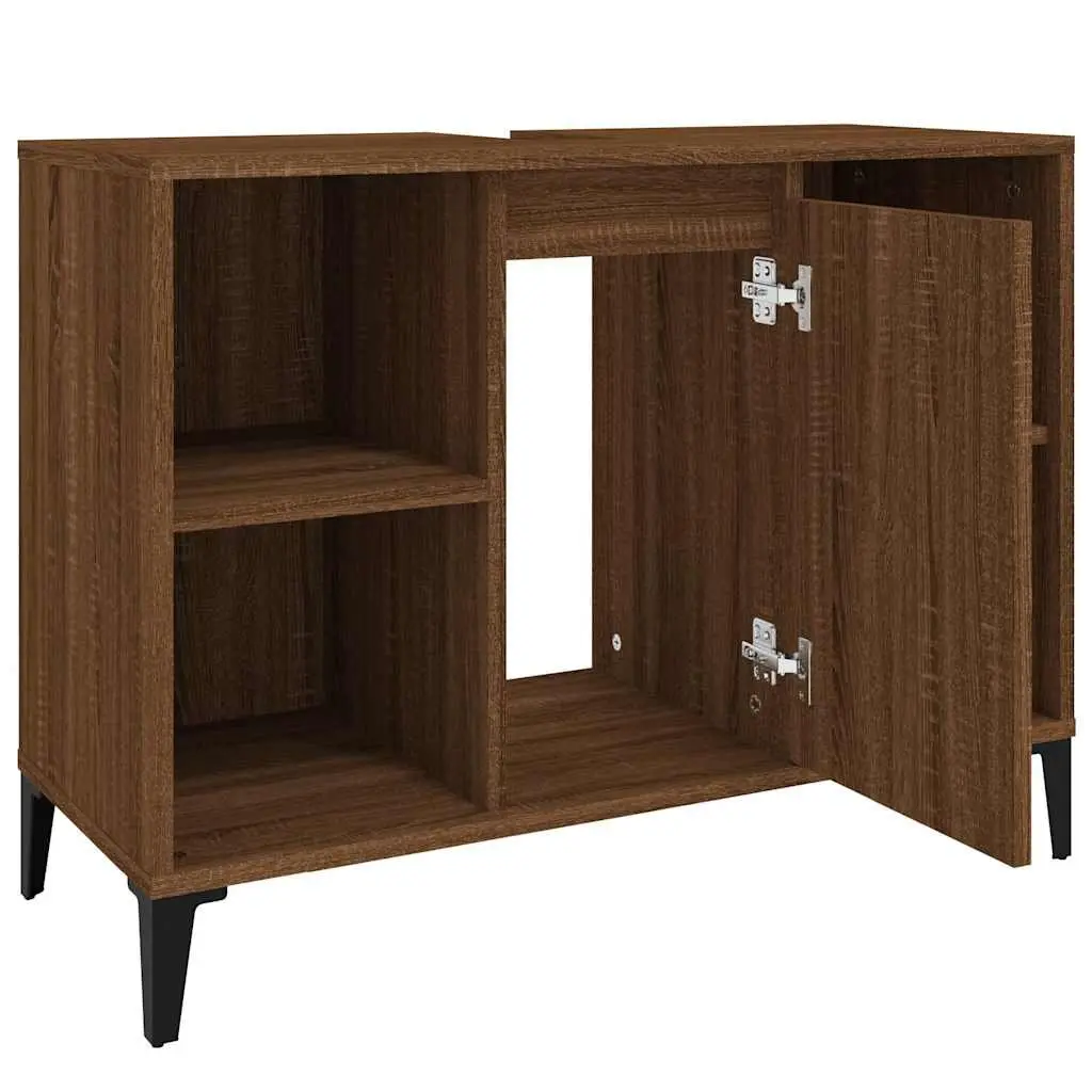 Bathroom Sink Cabinet Brown Oak 80x33x60cm Engineered Wood Vanity Unit Storage