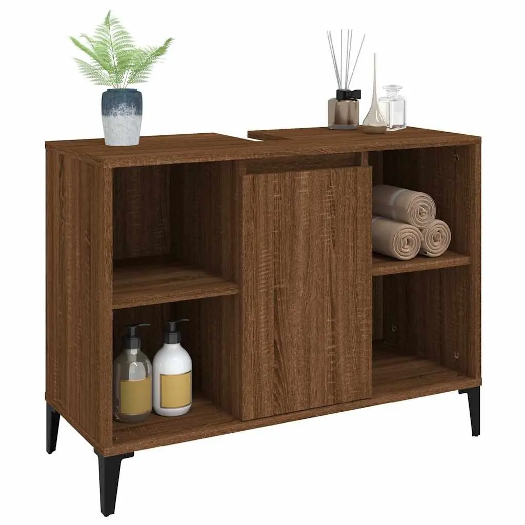 Bathroom Sink Cabinet Brown Oak 80x33x60cm Engineered Wood Vanity Unit Storage