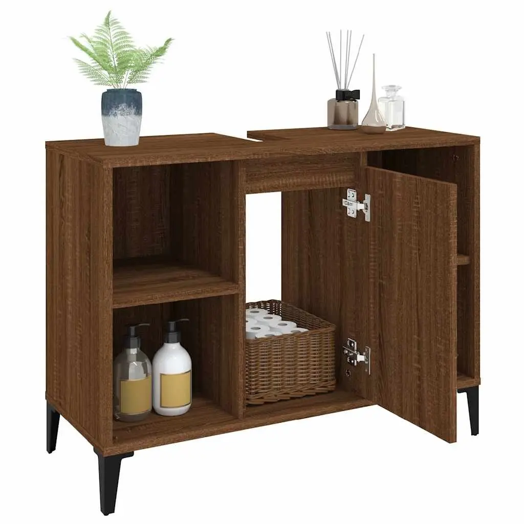 Bathroom Sink Cabinet Brown Oak 80x33x60cm Engineered Wood Vanity Unit Storage
