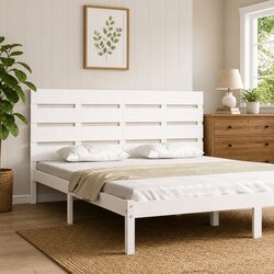 Headboard White 150cm Slatted Wood Design Bedroom Bed Frame Support