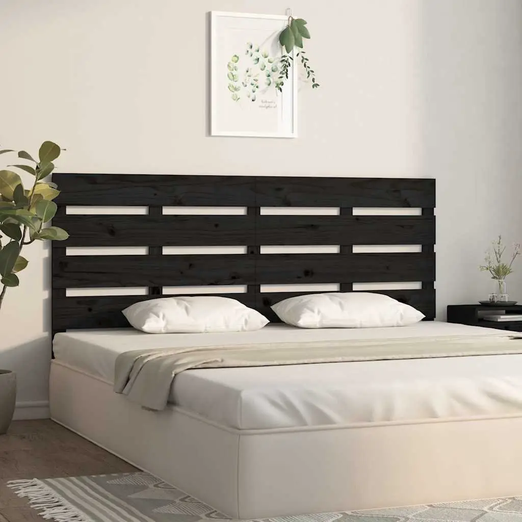 Bed Headboard Black 180cm Solid Pine Wood Slatted Bedroom Furniture Bed Frame