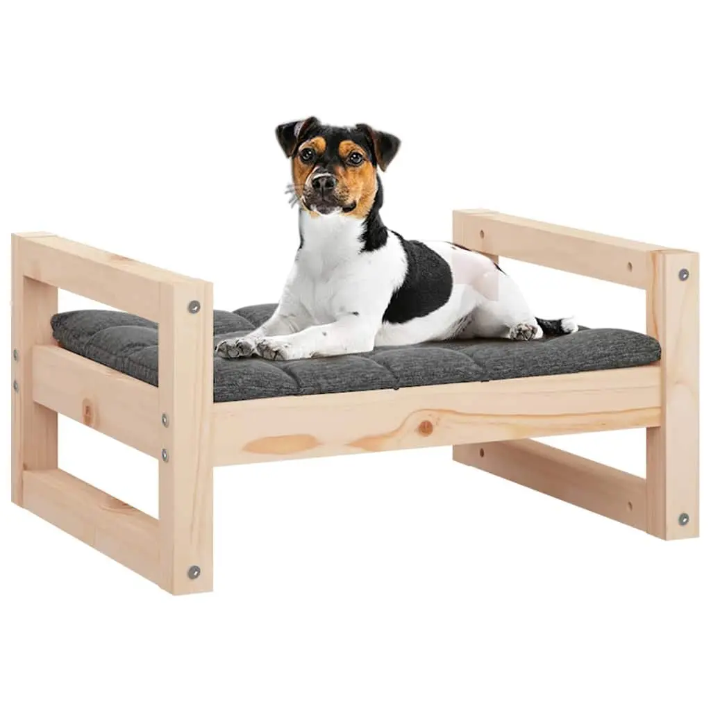 Dog Bed Solid Pine Wood Rectangular Pet Furniture Brown Rustic Design