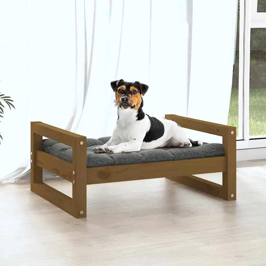 Dog Bed Brown Solid Pine Wood Rectangular Frame Sturdy